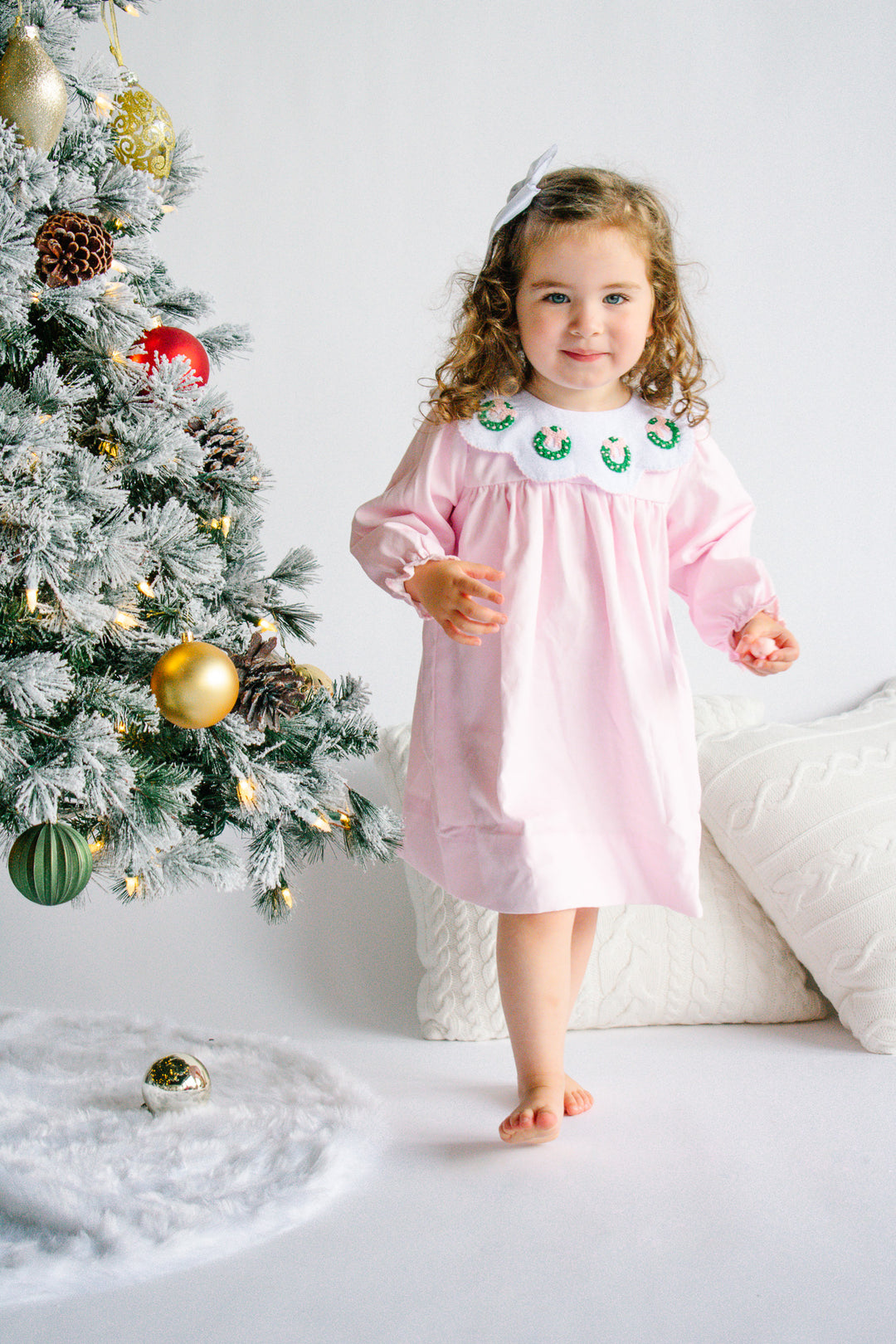 Beatrice French Knot Wreath & Corduroy Smocked Dress