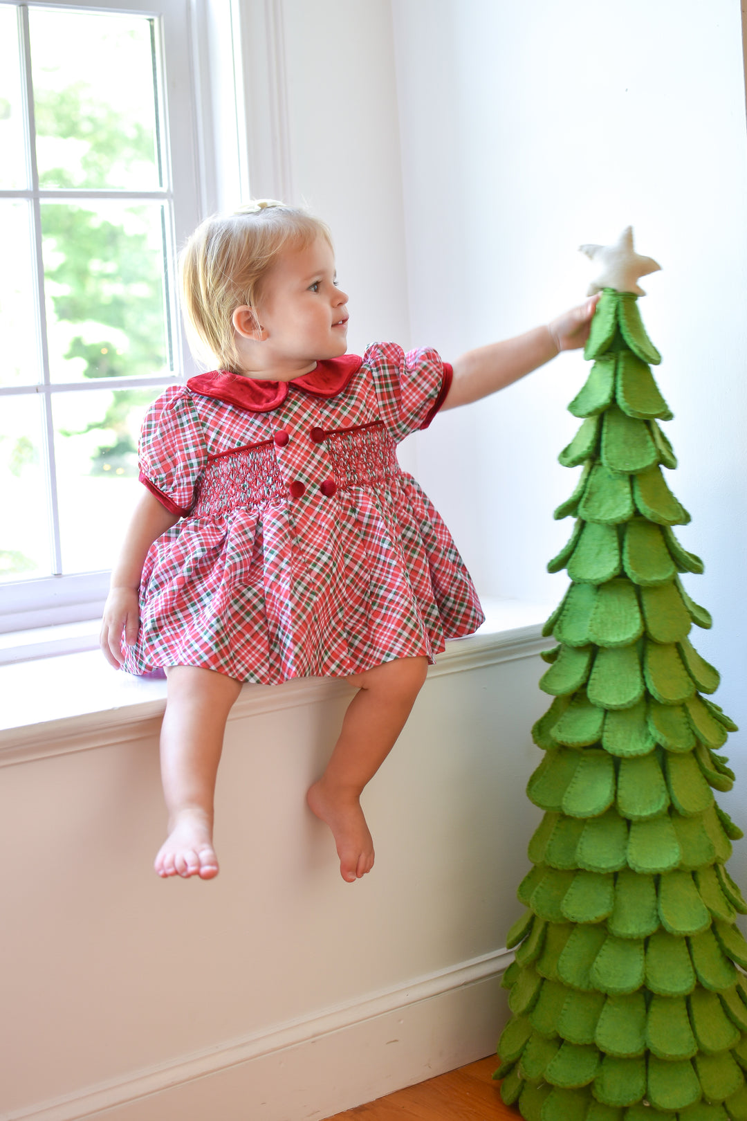 PRE-ORDER Girls Christmas Plaid Smocked Diaper Set with Burgundy Trim