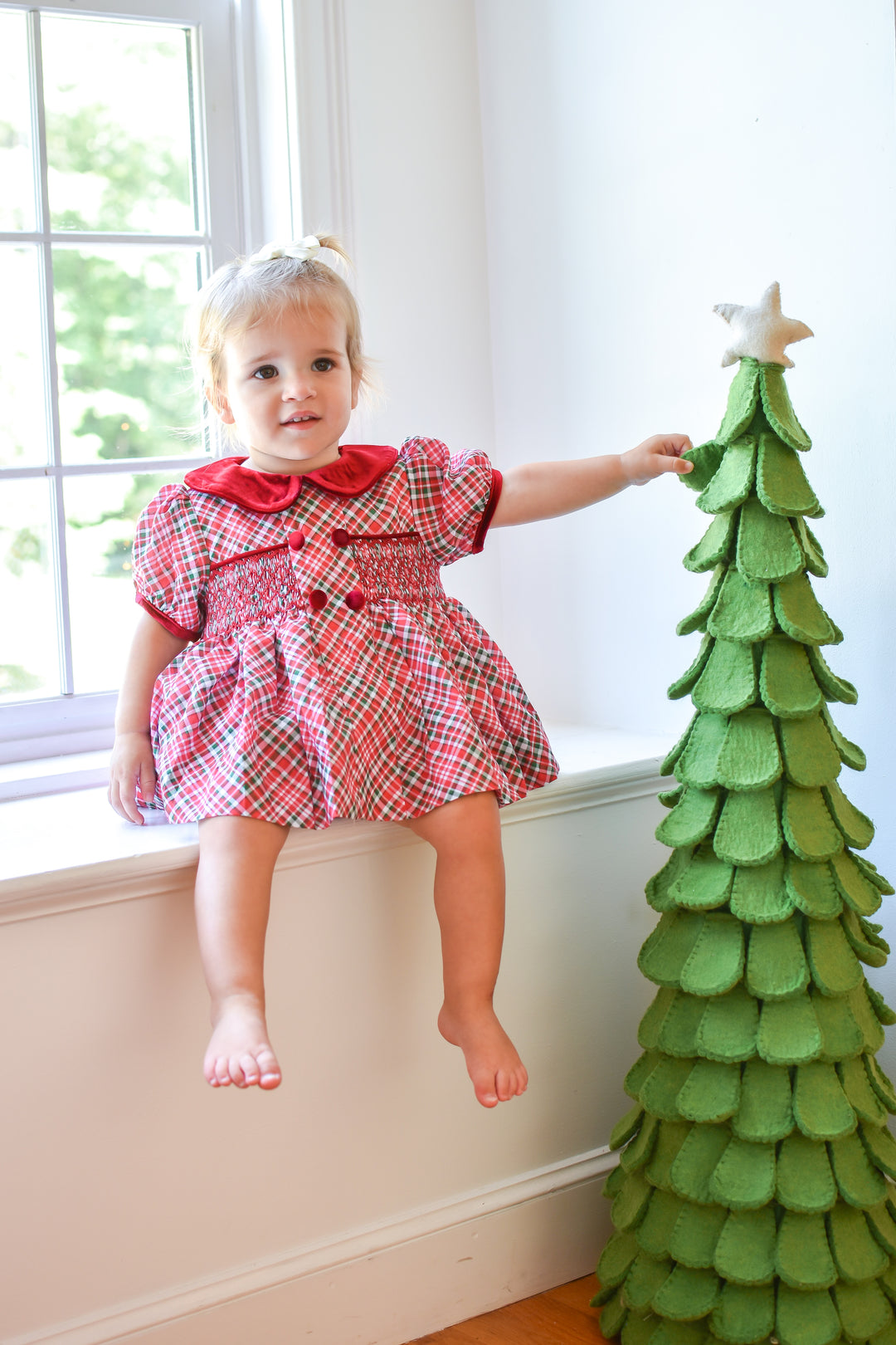 PRE-ORDER Girls Christmas Plaid Smocked Diaper Set with Burgundy Trim