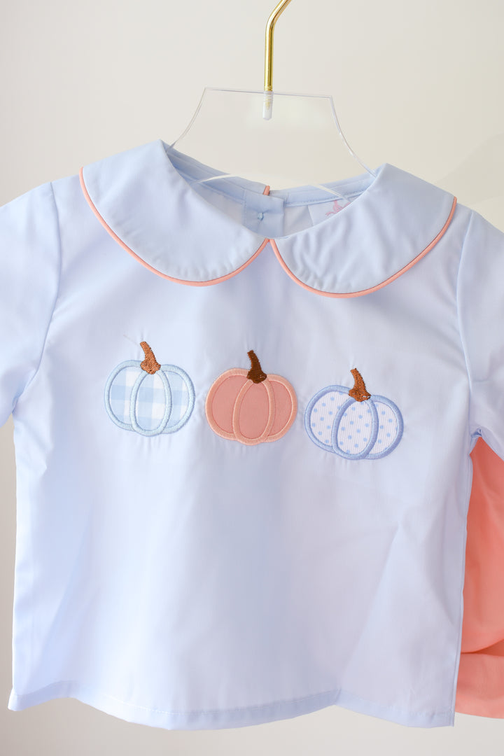 Boys Light Blue Smocked Pumpkin Diaper Set