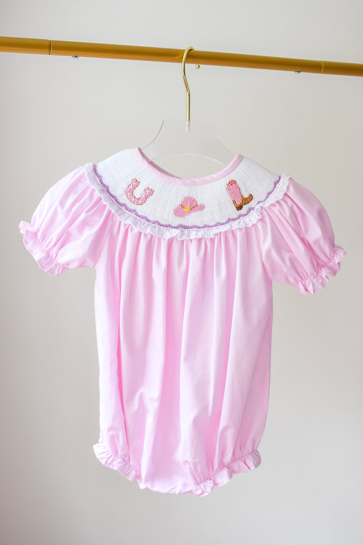 Pink Smocked Cowgirl Bubble