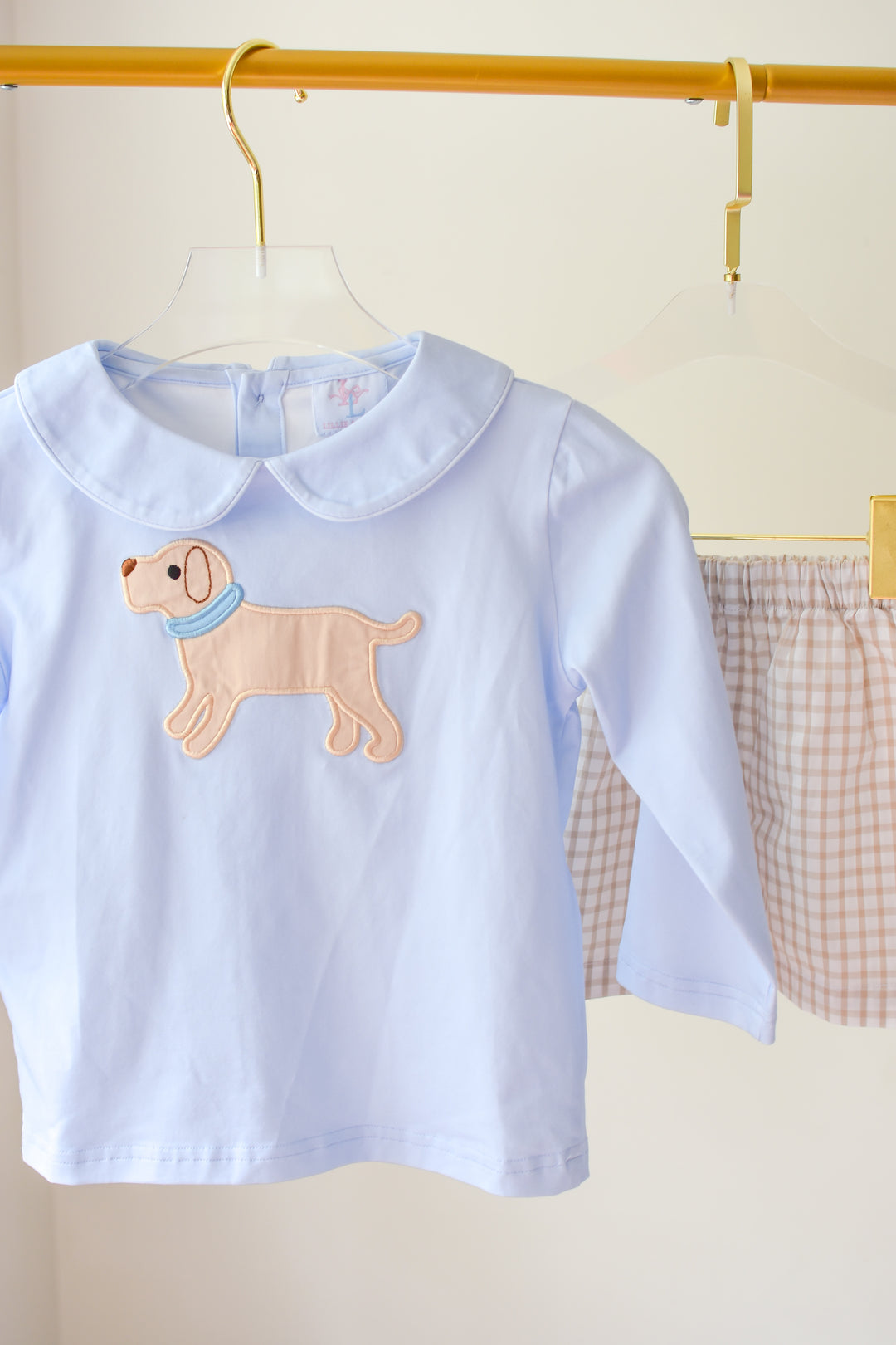 PRE-ORDER Boys Puppy Applique Shirt & Gingham Shorts Set