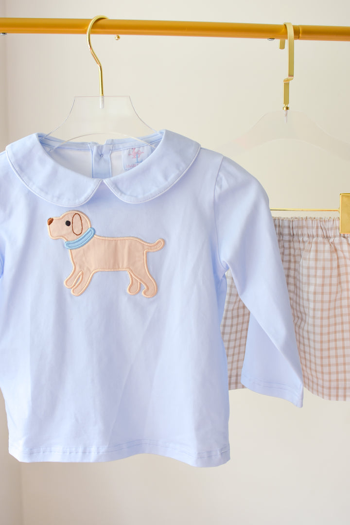 PRE-ORDER Boys Puppy Applique Shirt & Gingham Shorts Set