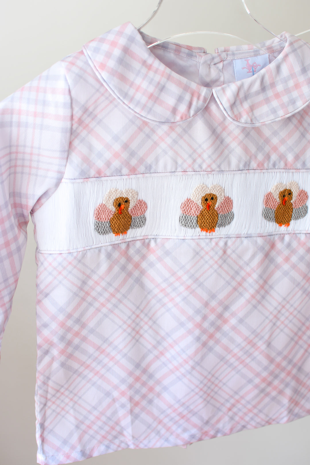 Boys Beige Plaid Turkey Smocked Short Set