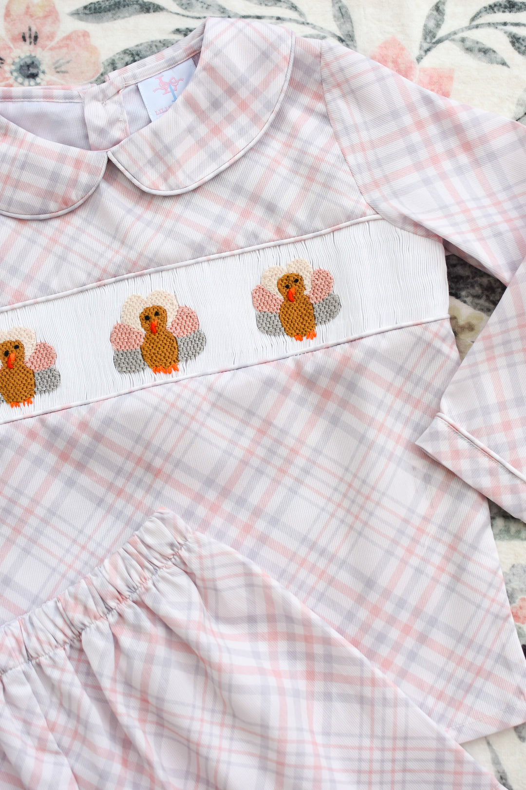 Boys Beige Plaid Turkey Smocked Short Set