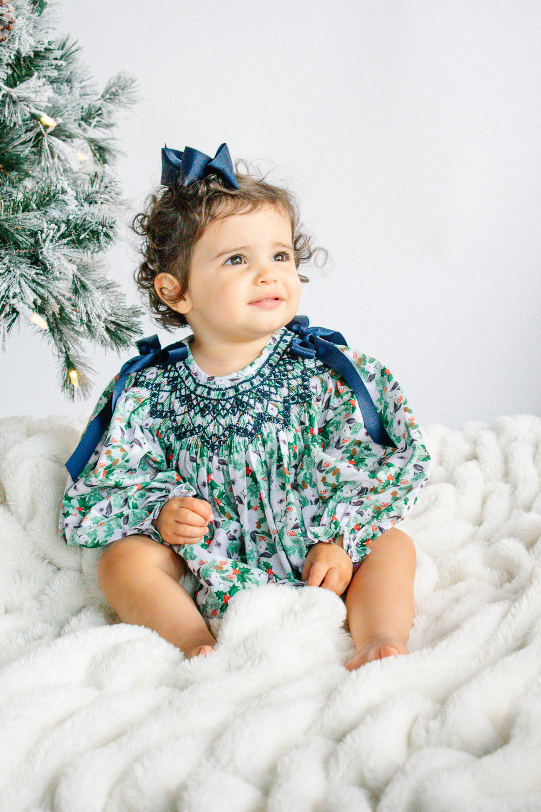 Vivienne Holiday Floral Smocked Bubble