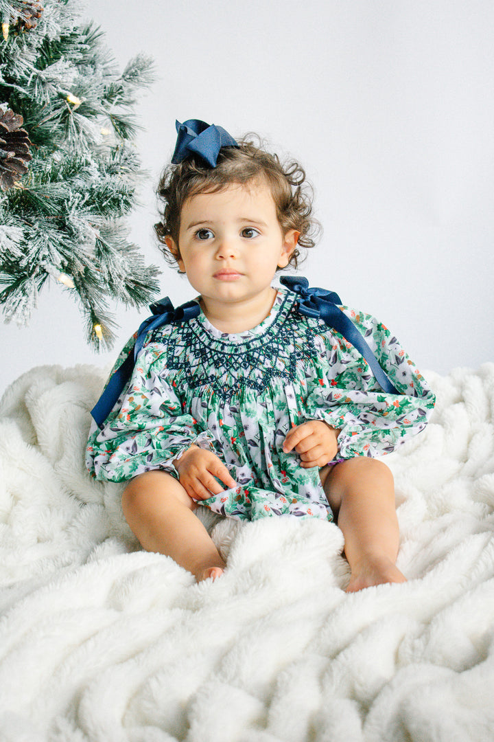 Vivienne Holiday Floral Smocked Bubble