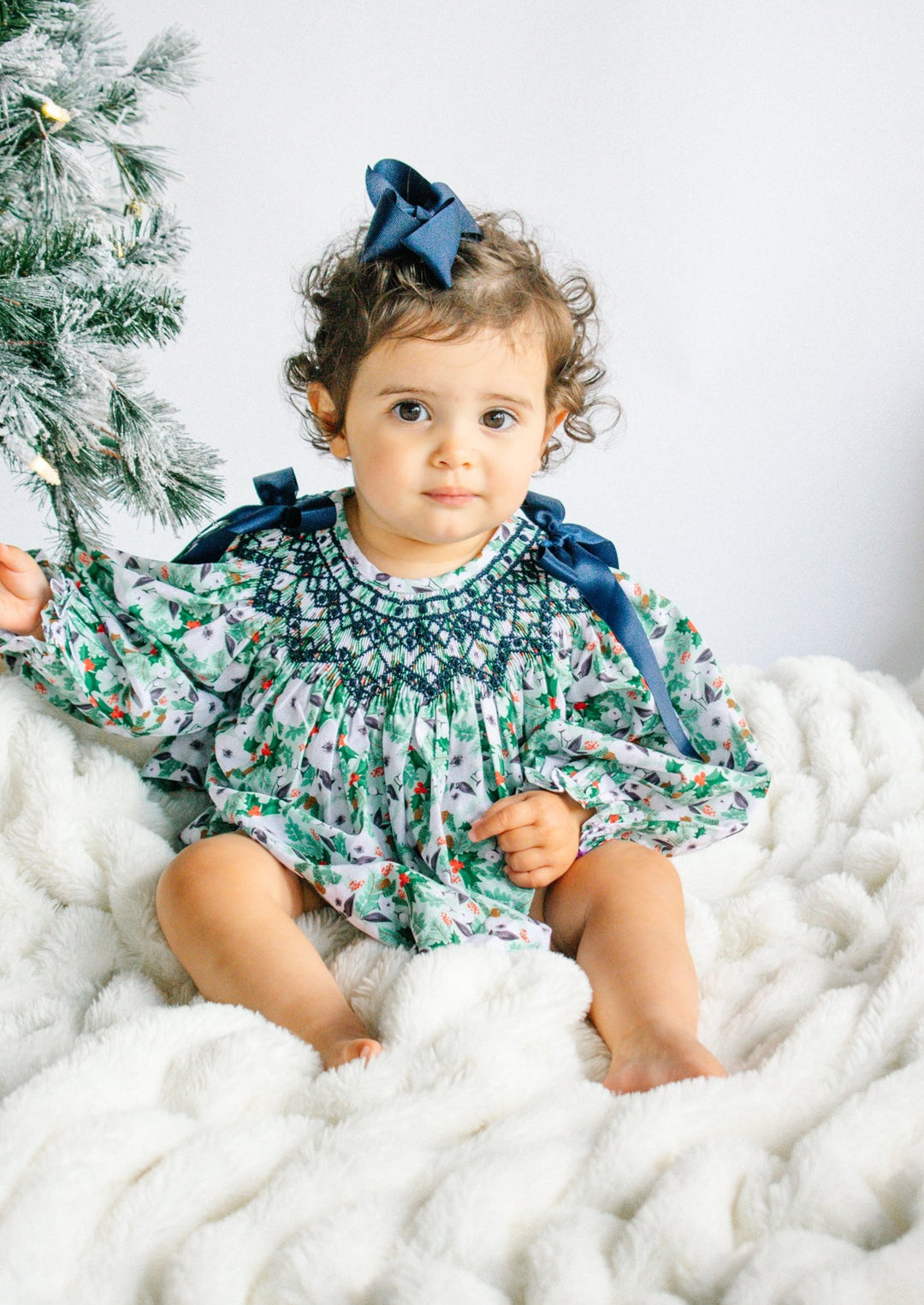 Vivienne Holiday Floral Smocked Bubble