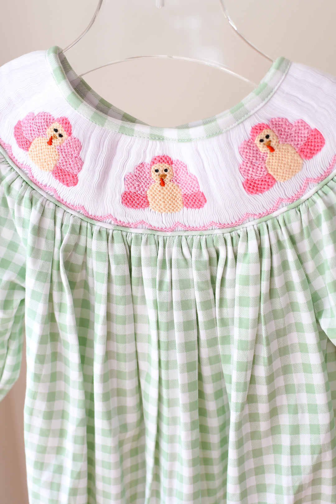 Green Gingham Turkey Smocked Bubble
