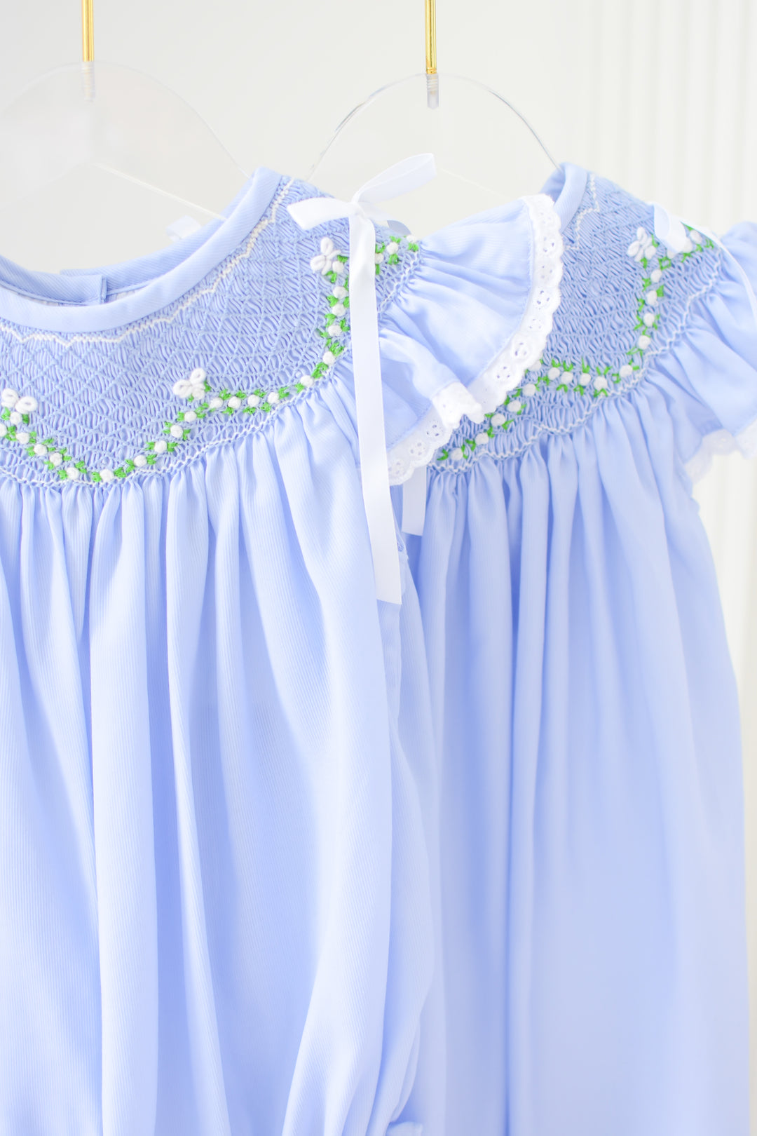 Roses & Bows Smocked Bubble in Blue