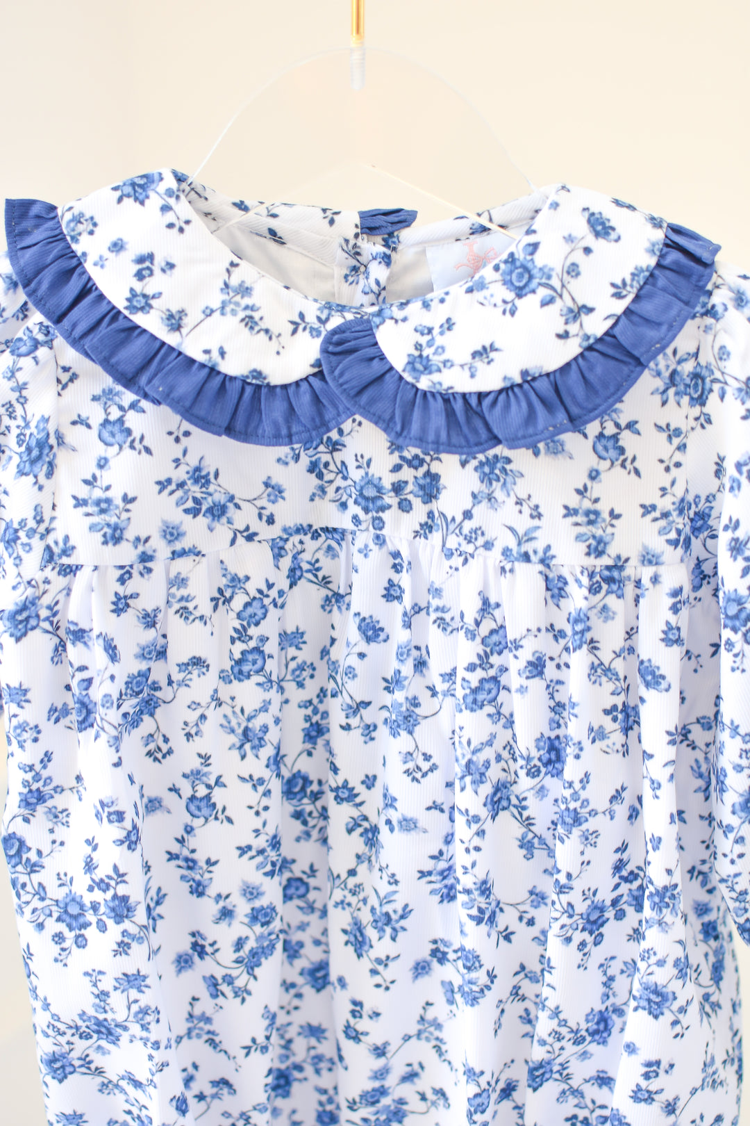 Girls Navy Collar Blue Floral Long Sleeve Bubble