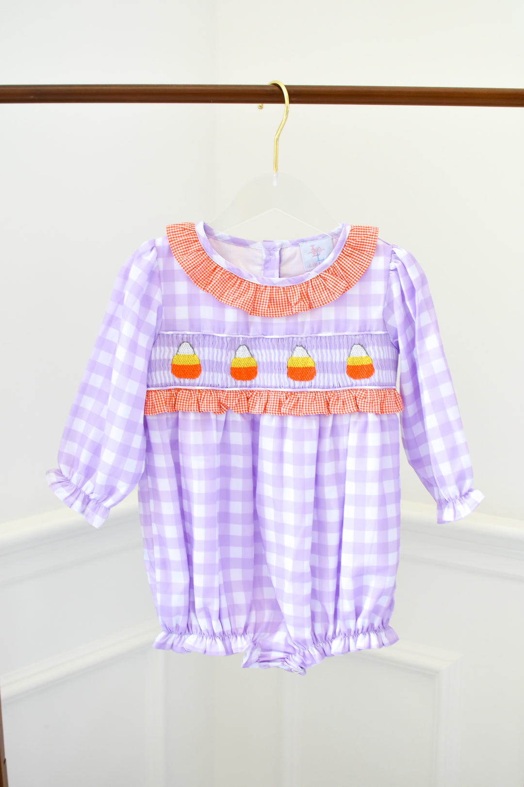 Girls Halloween Candy Corn Smocked Bubble