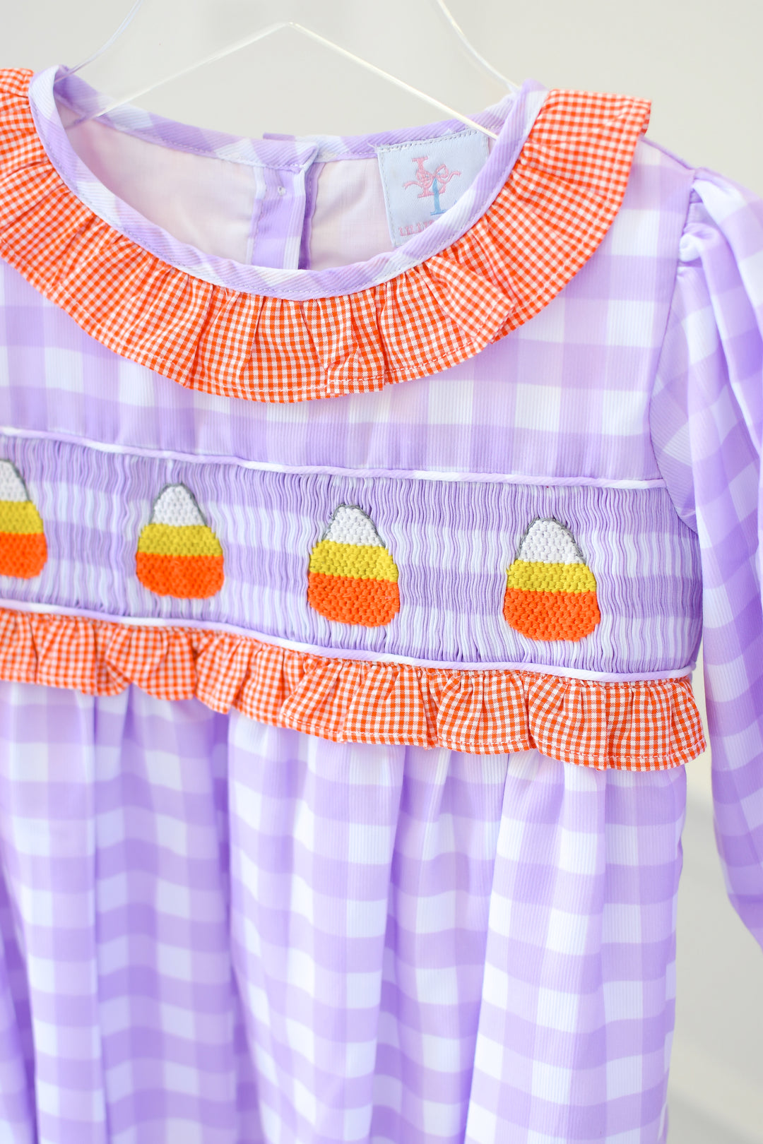 Girls Halloween Candy Corn Smocked Bubble
