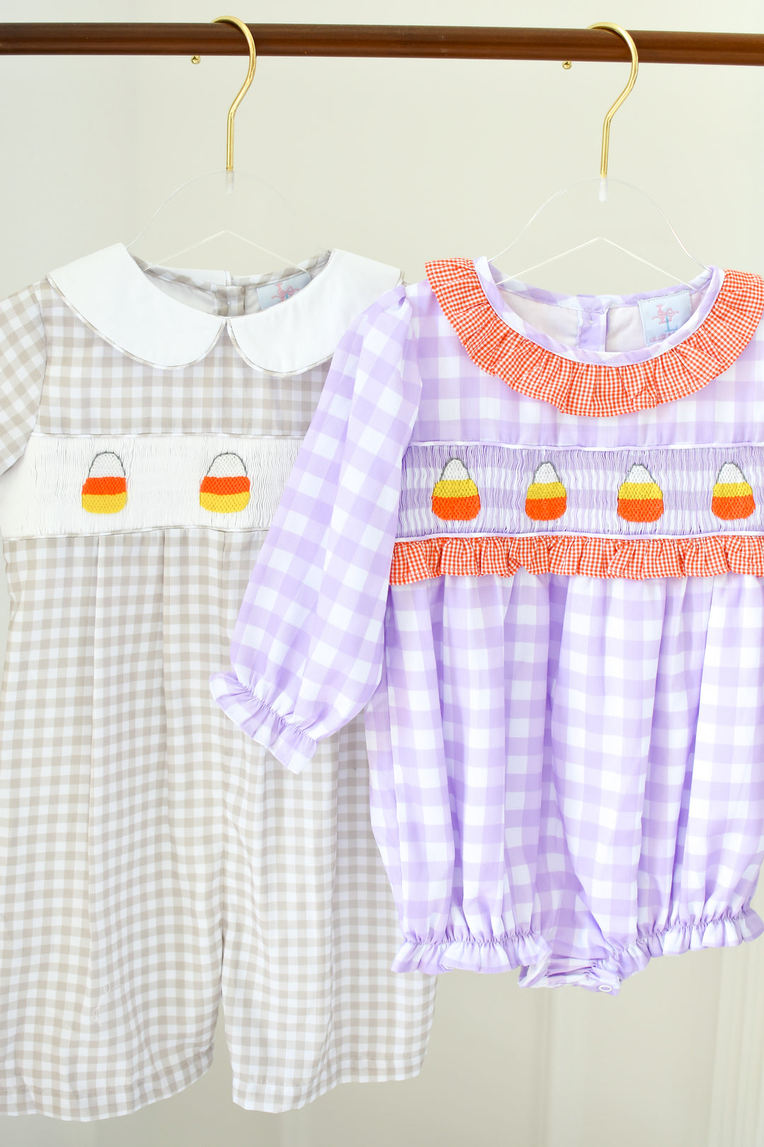 Girls Halloween Candy Corn Smocked Bubble
