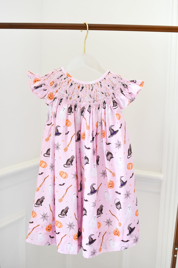 Pink Witch Halloween Smocked Dress