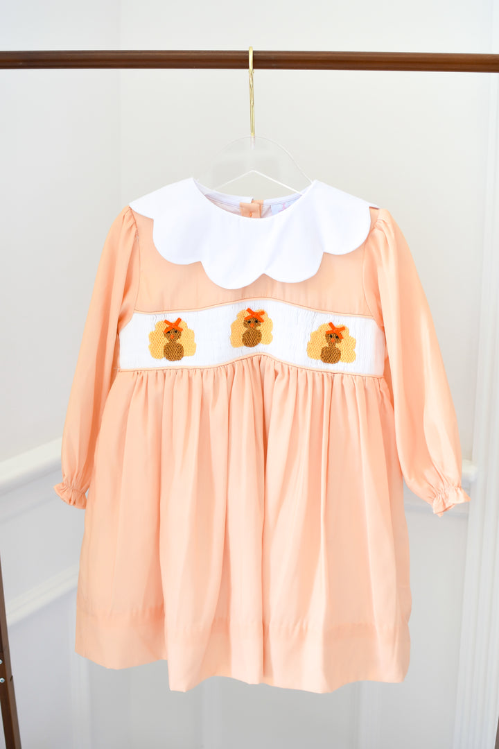 Girls Yellow Turkey Smocked Dress