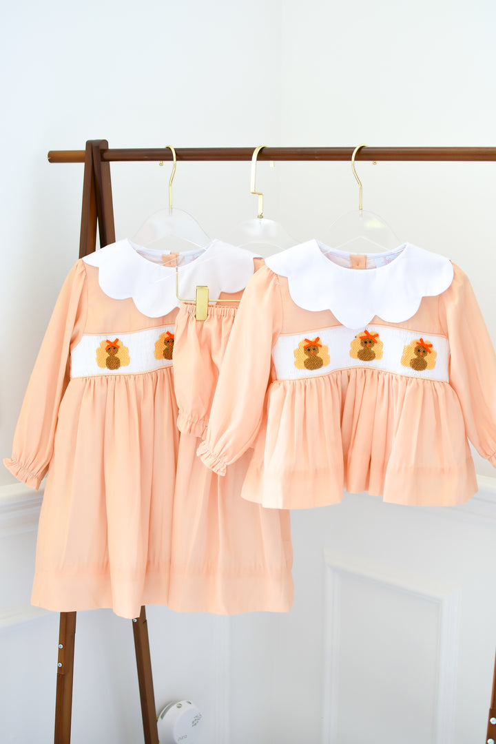 Girls Yellow Turkey Smocked Dress