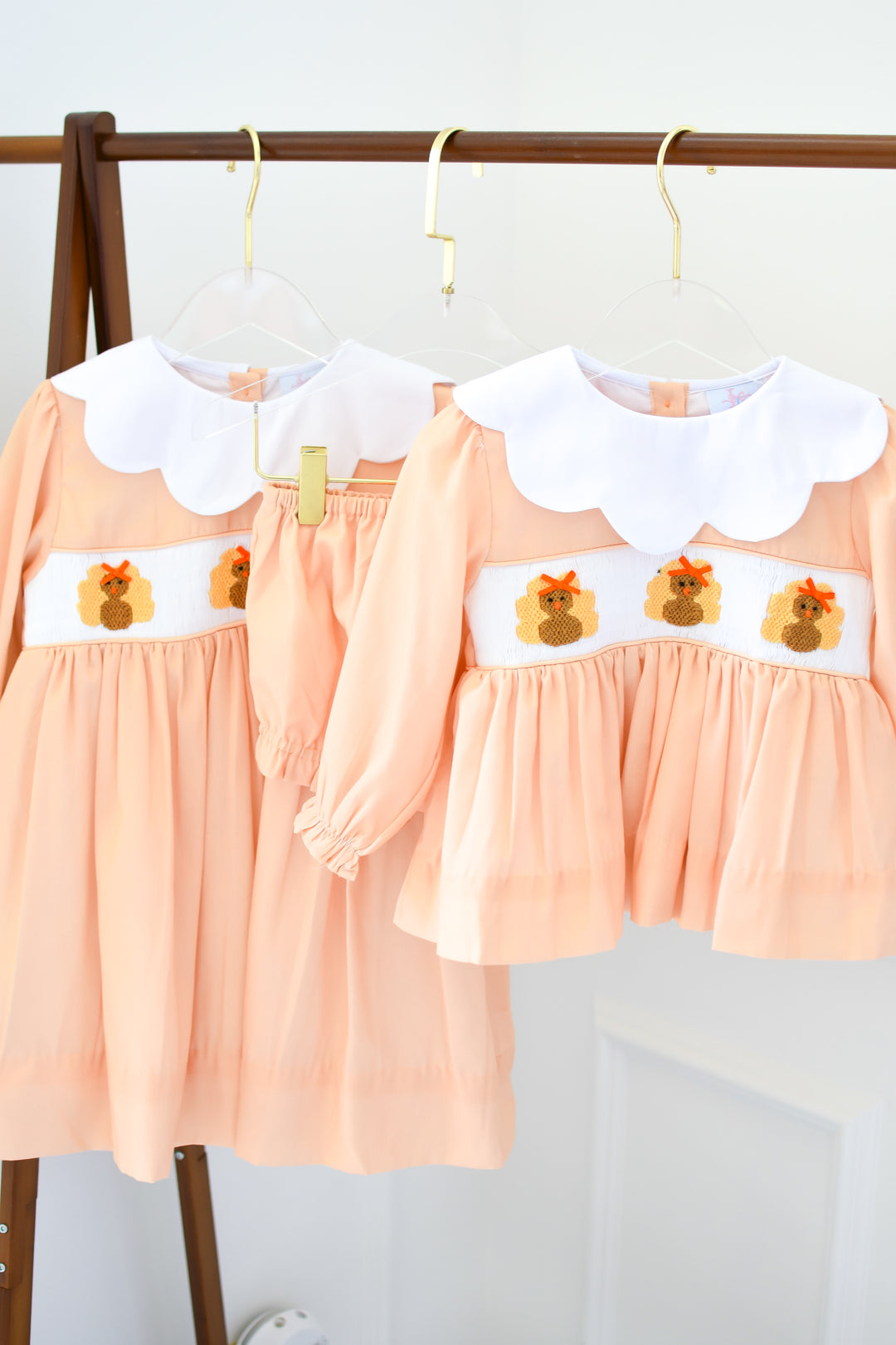 Girls Yellow Turkey Smocked Diaper Set
