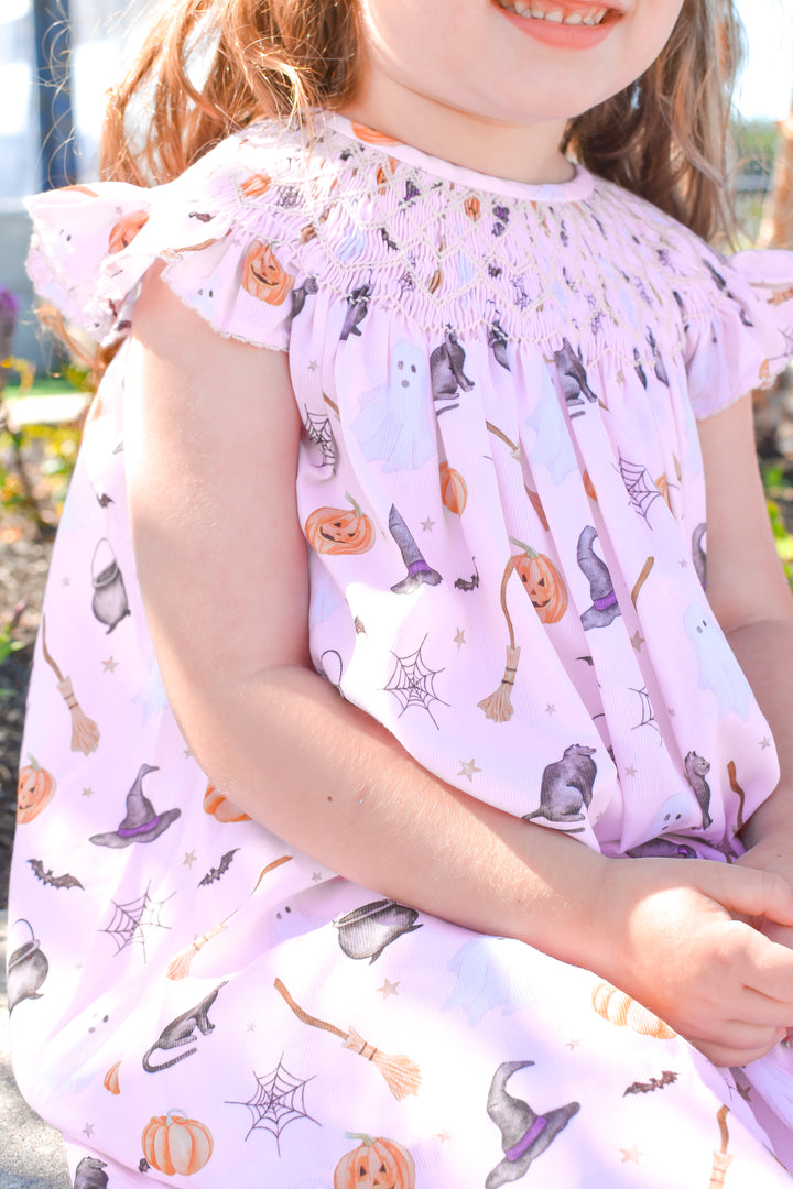 PRE-ORDER Pink Witch Halloween Smocked Dress