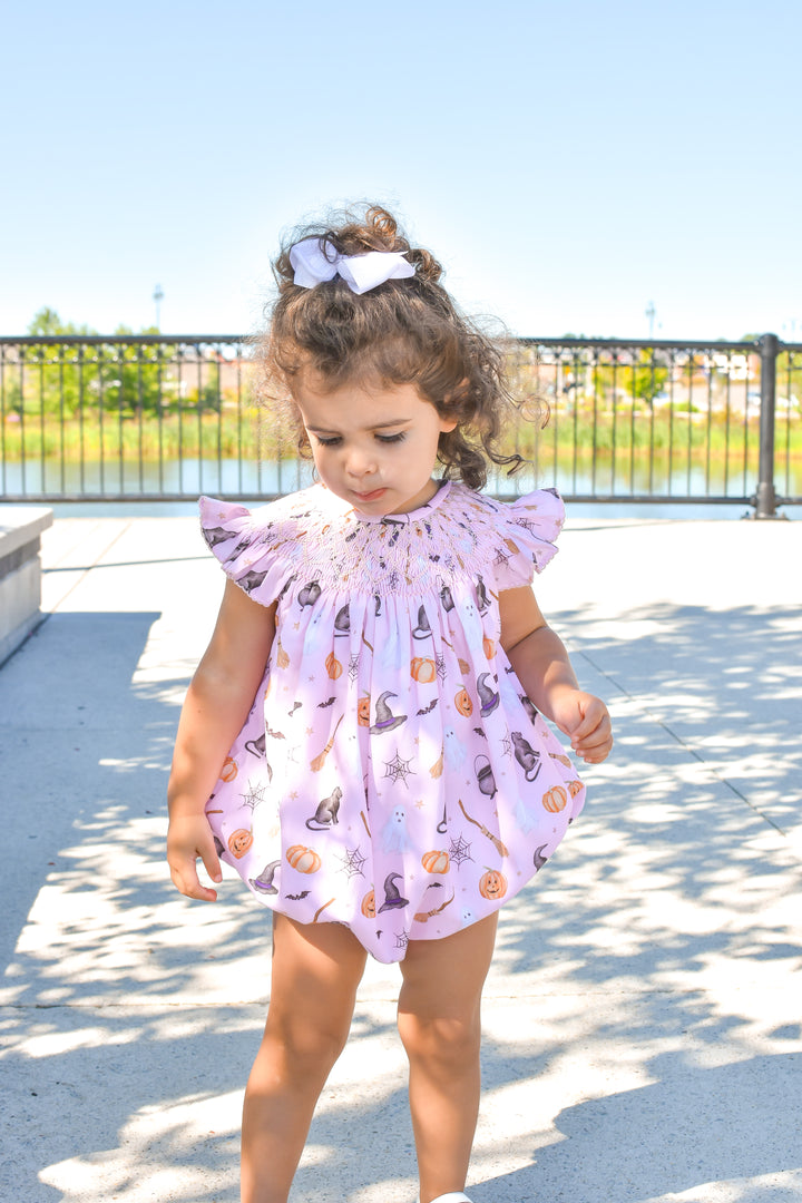PRE-ORDER Pink Witch Halloween Smocked Bubble