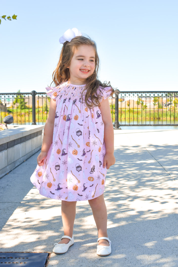 PRE-ORDER Pink Witch Halloween Smocked Dress