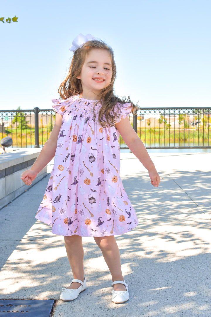 PRE-ORDER Pink Witch Halloween Smocked Dress