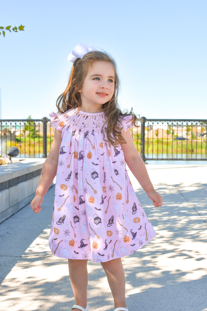 PRE-ORDER Pink Witch Halloween Smocked Dress