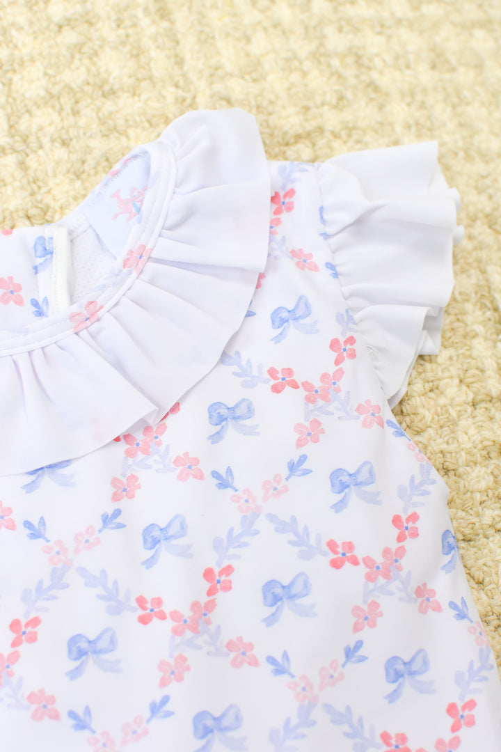 Patriotic Girls Red & Blue Bow Ruffle Swimsuit