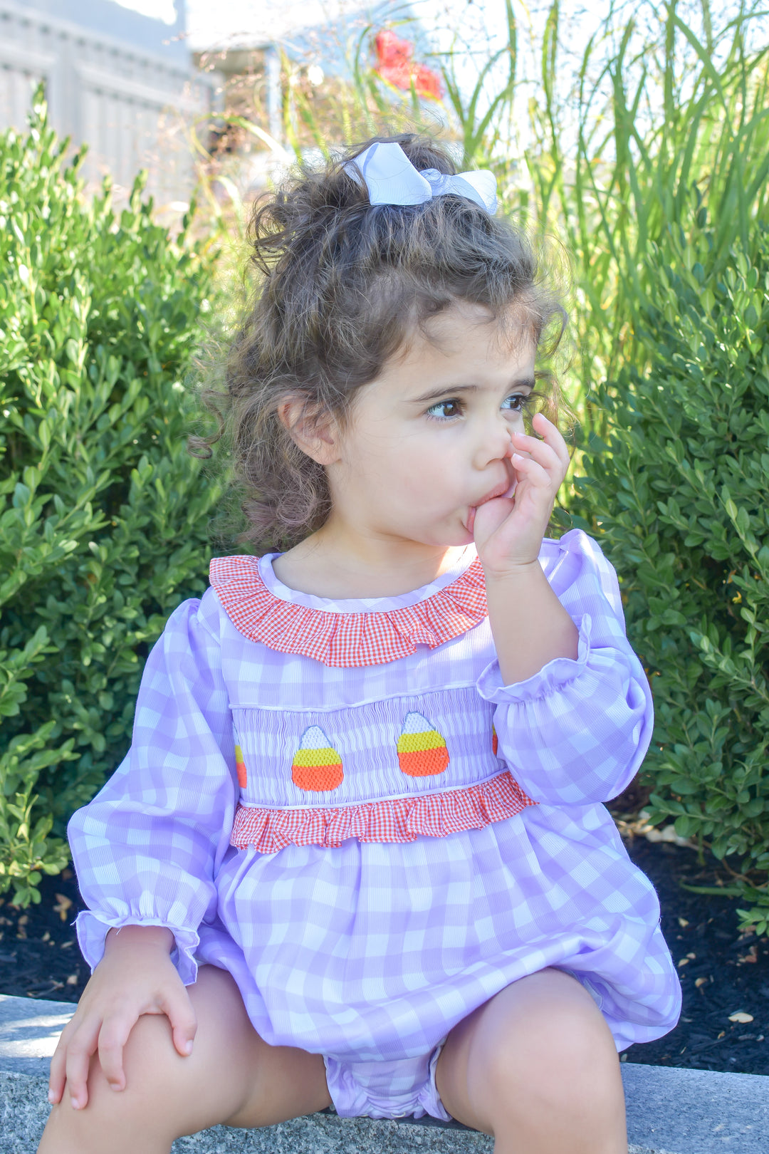 Girls Halloween Candy Corn Smocked Bubble
