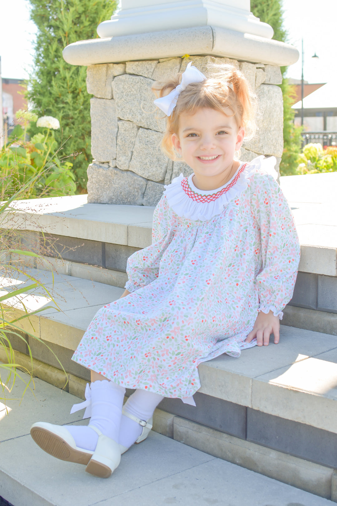 PRE-ORDER Girls Holly Smocked Dress with Ruffle Collar