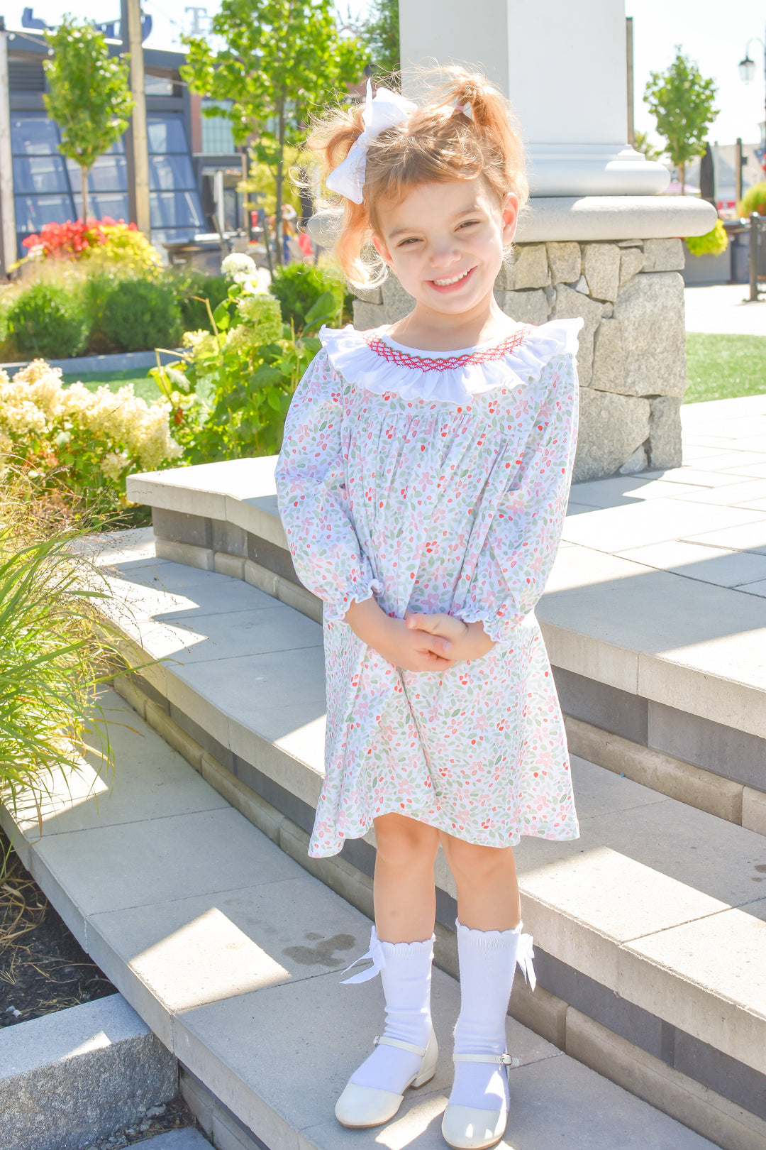 PRE-ORDER Girls Holly Smocked Dress with Ruffle Collar