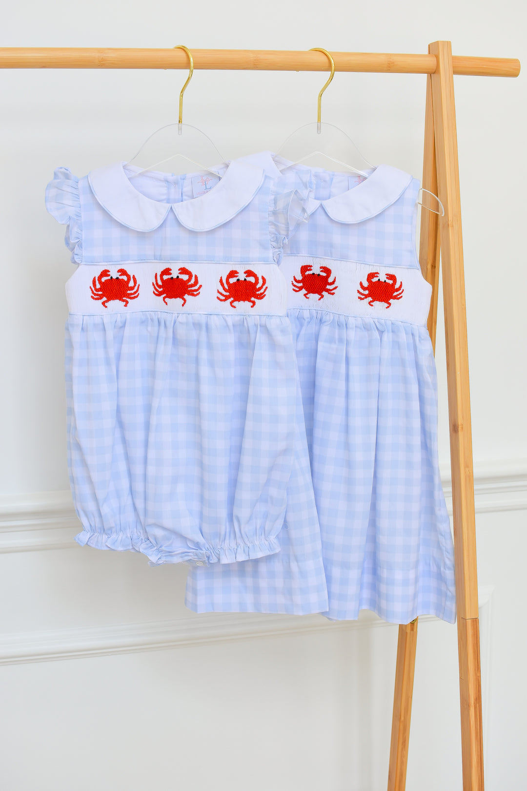 Blue Gingham Crab Smocked Dress