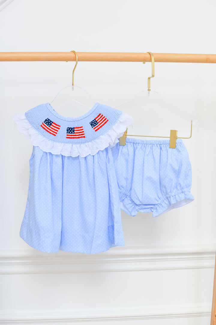 Patriotic Polka Dot Smocked Diaper Set