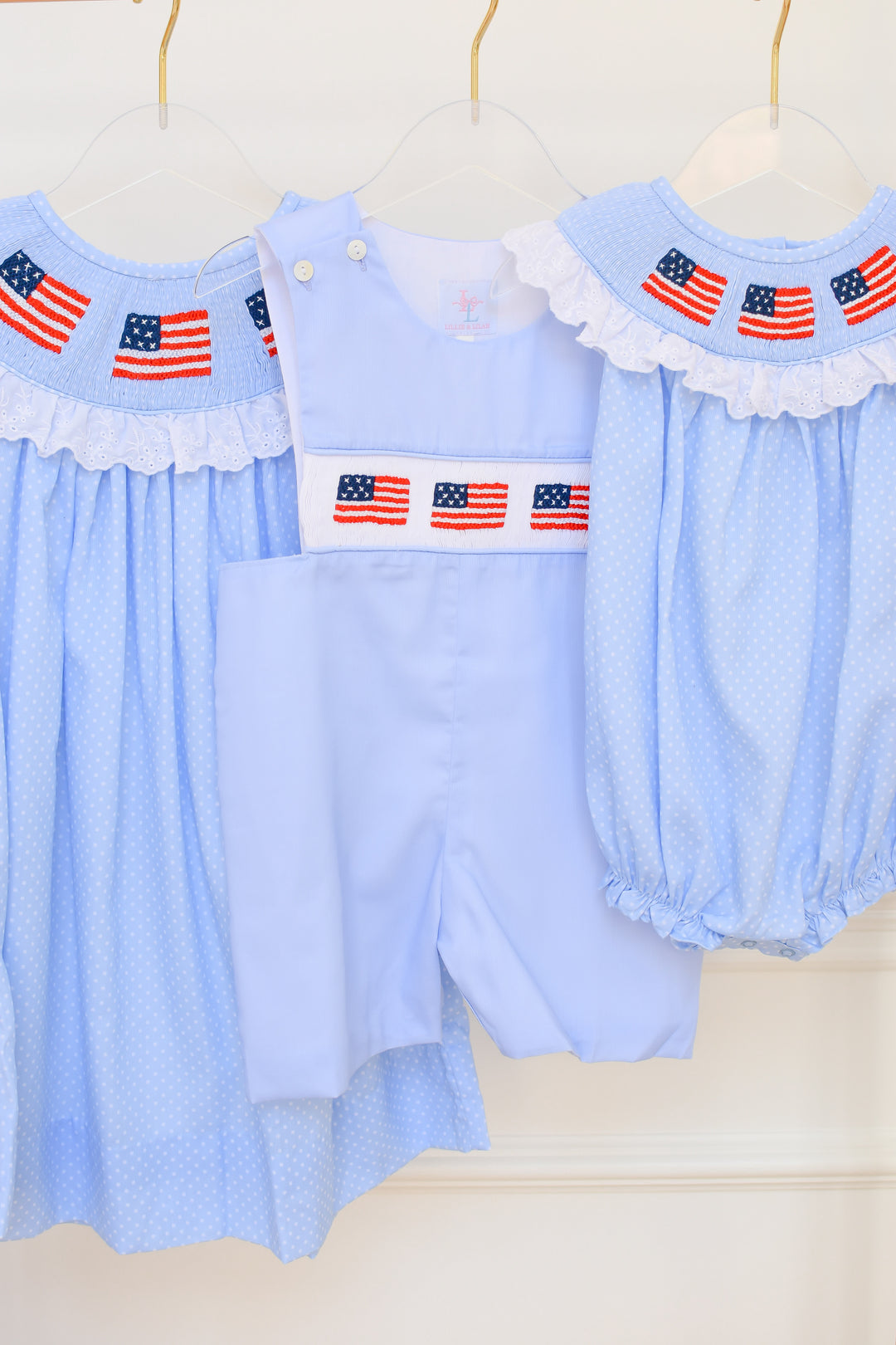 PRE-ORDER Patriotic Light Blue Boys Smocked Shortall