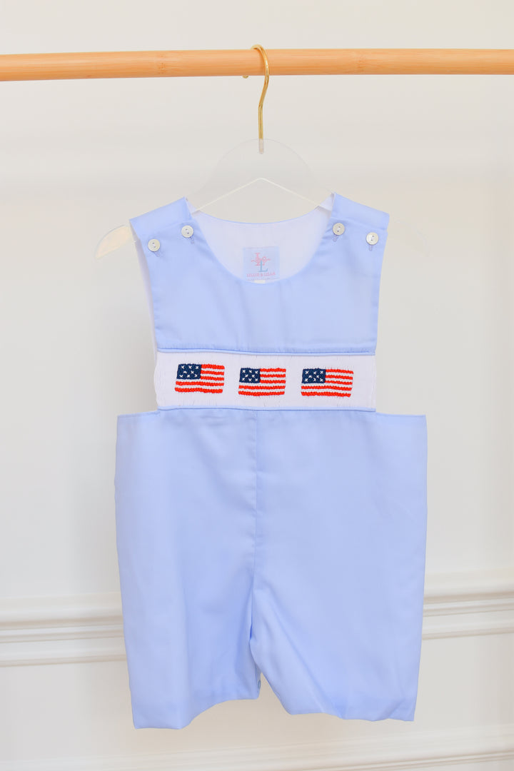 PRE-ORDER Patriotic Light Blue Boys Smocked Shortall