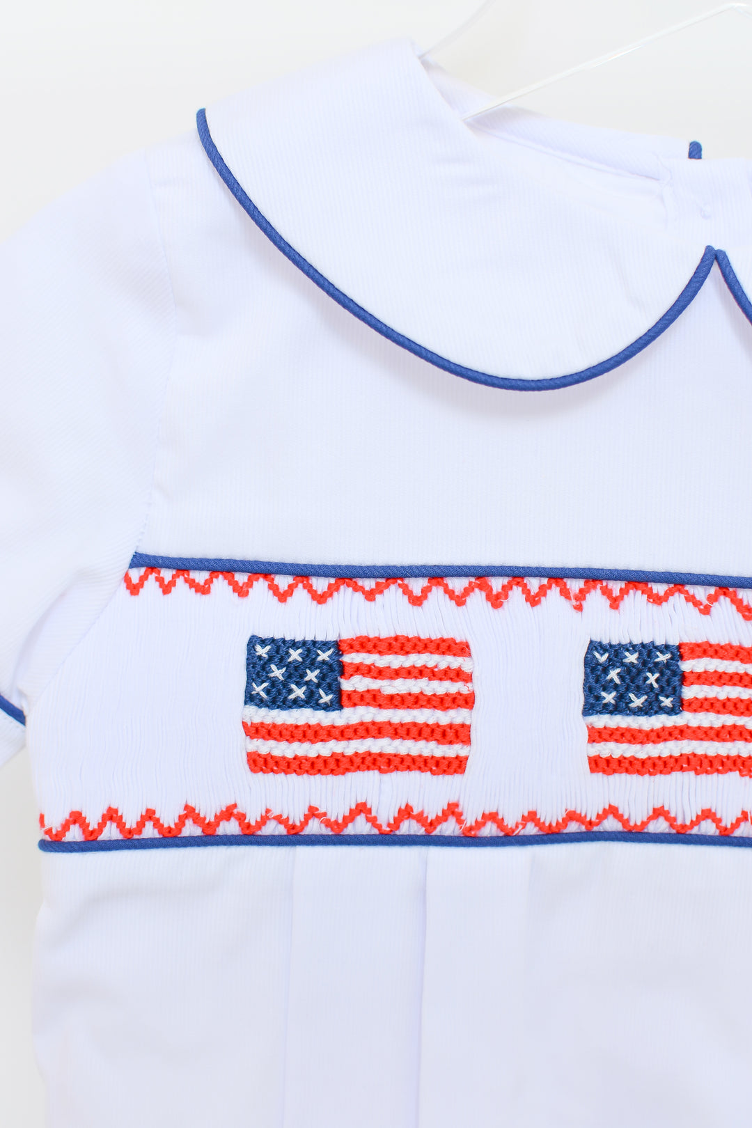 PRE-ORDER Patriotic Boys White Smocked American Flag Bubble