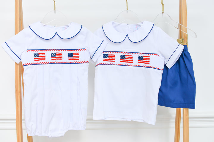 PRE-ORDER Patriotic Boys Smocked American Flag Short Set
