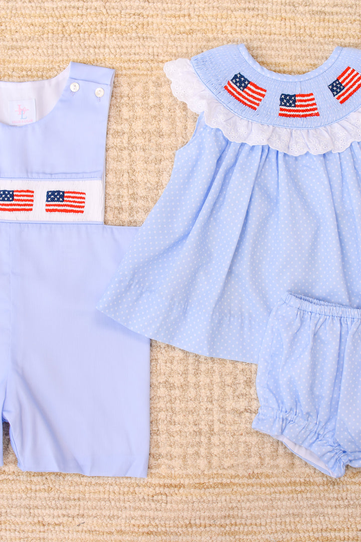 Patriotic Polka Dot Smocked Diaper Set