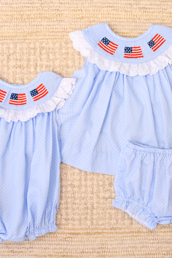 Patriotic Polka Dot Smocked Bubble
