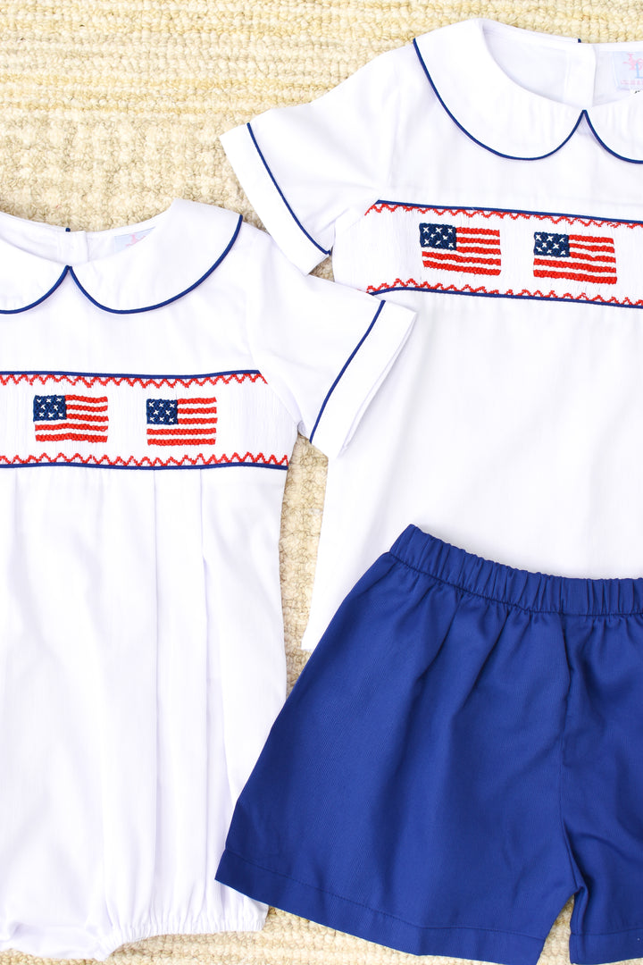 PRE-ORDER Patriotic Boys Smocked American Flag Short Set