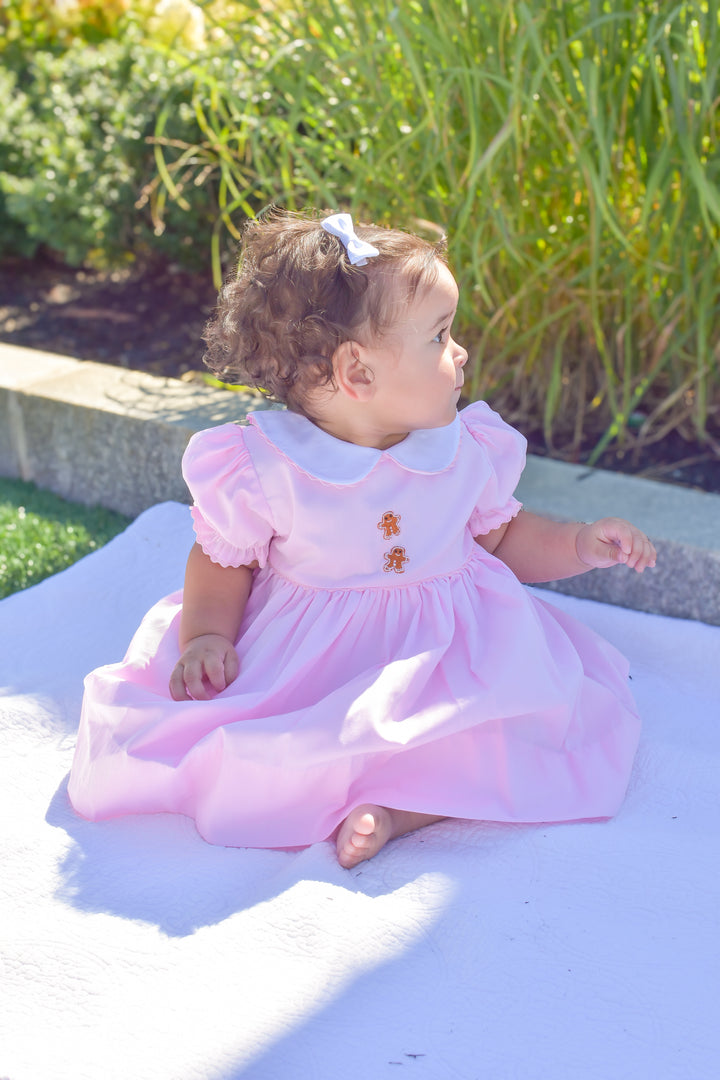 PRE-ORDER Girls Gingerbread Pink Smocked Dress with Peter Pan Collar