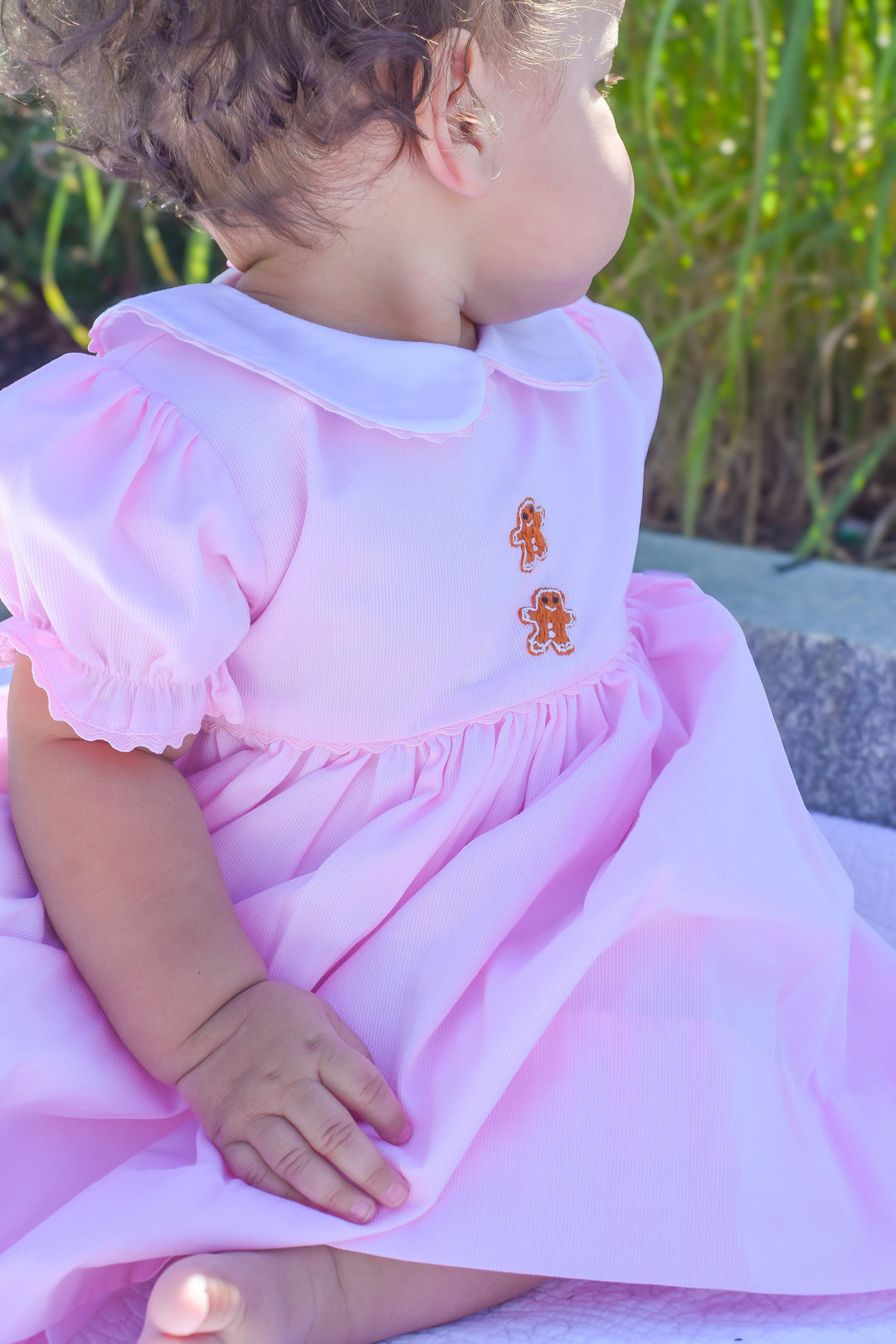 PRE-ORDER Girls Gingerbread Pink Smocked Dress with Peter Pan Collar