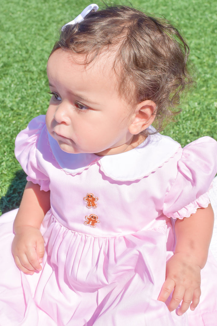 PRE-ORDER Girls Gingerbread Pink Smocked Dress with Peter Pan Collar