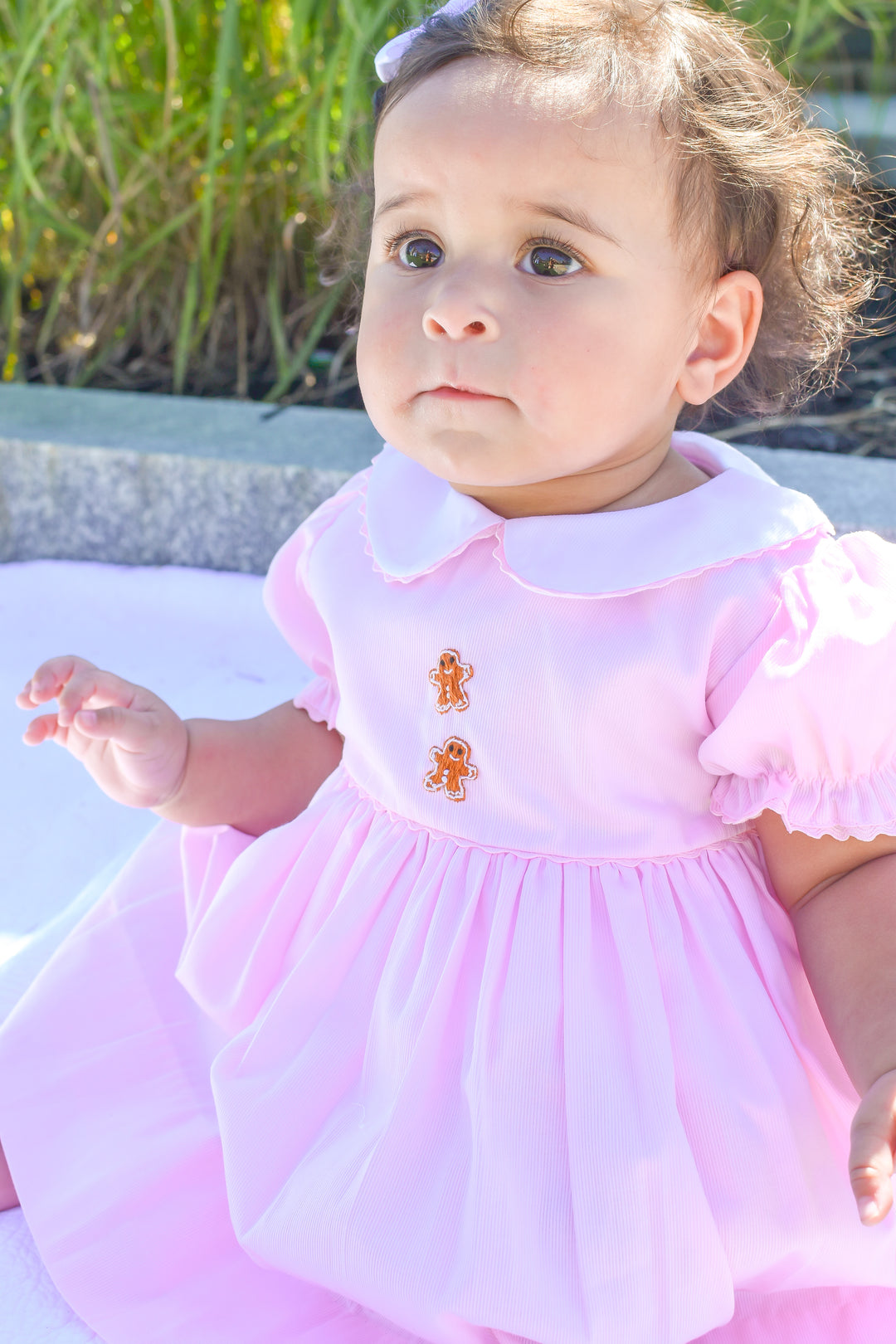 PRE-ORDER Girls Gingerbread Pink Smocked Dress with Peter Pan Collar