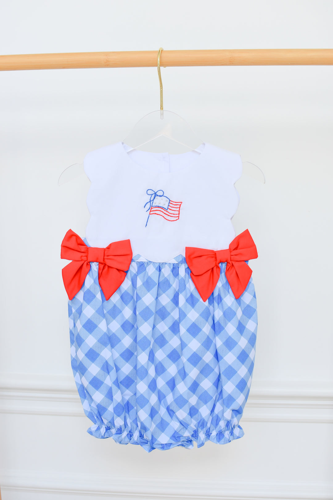 Patriotic Flag Embroidered Bubble with Red Bows