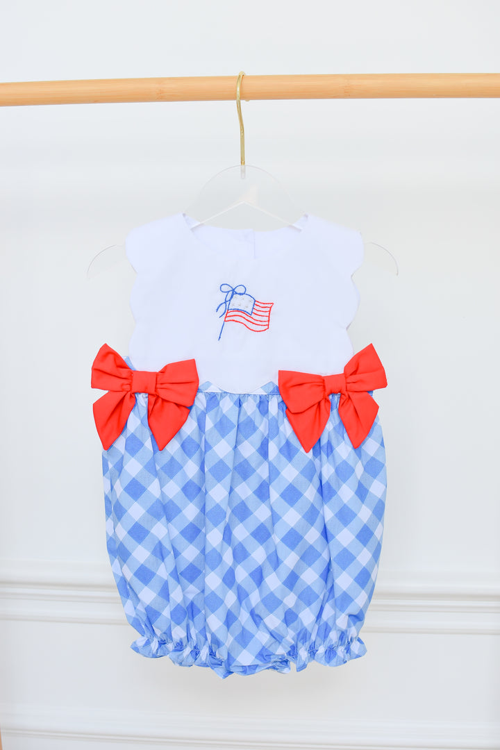 Patriotic Flag Embroidered Bubble with Red Bows