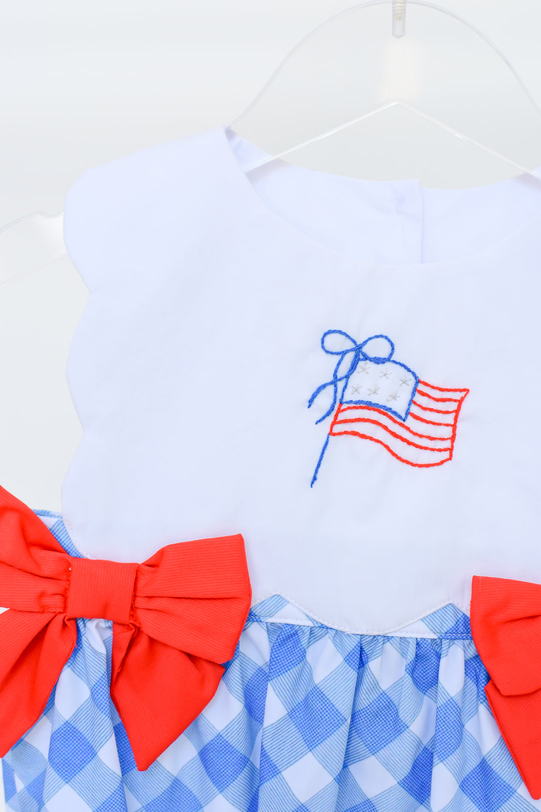 Patriotic Flag Embroidered Bubble with Red Bows