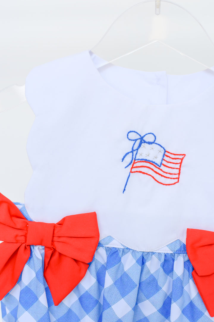 Patriotic Flag Embroidered Bubble with Red Bows