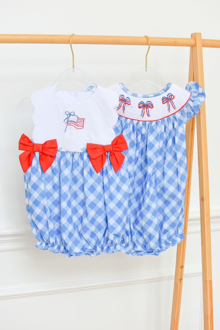 Patriotic Flag Embroidered Bubble with Red Bows