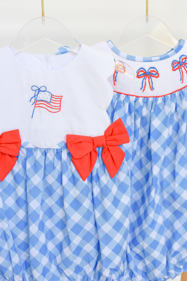 Patriotic Flag Embroidered Bubble with Red Bows
